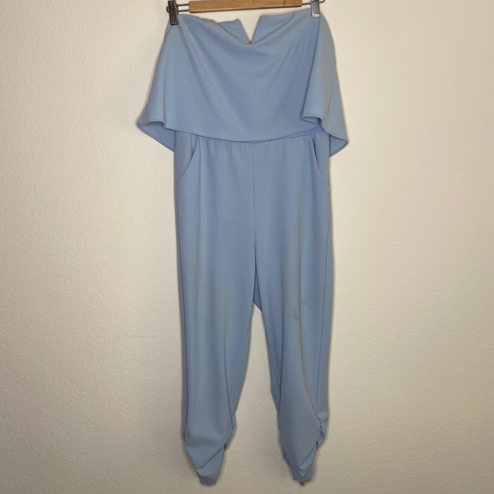 Light Blue Tube Top Jumpsuit w Pockets